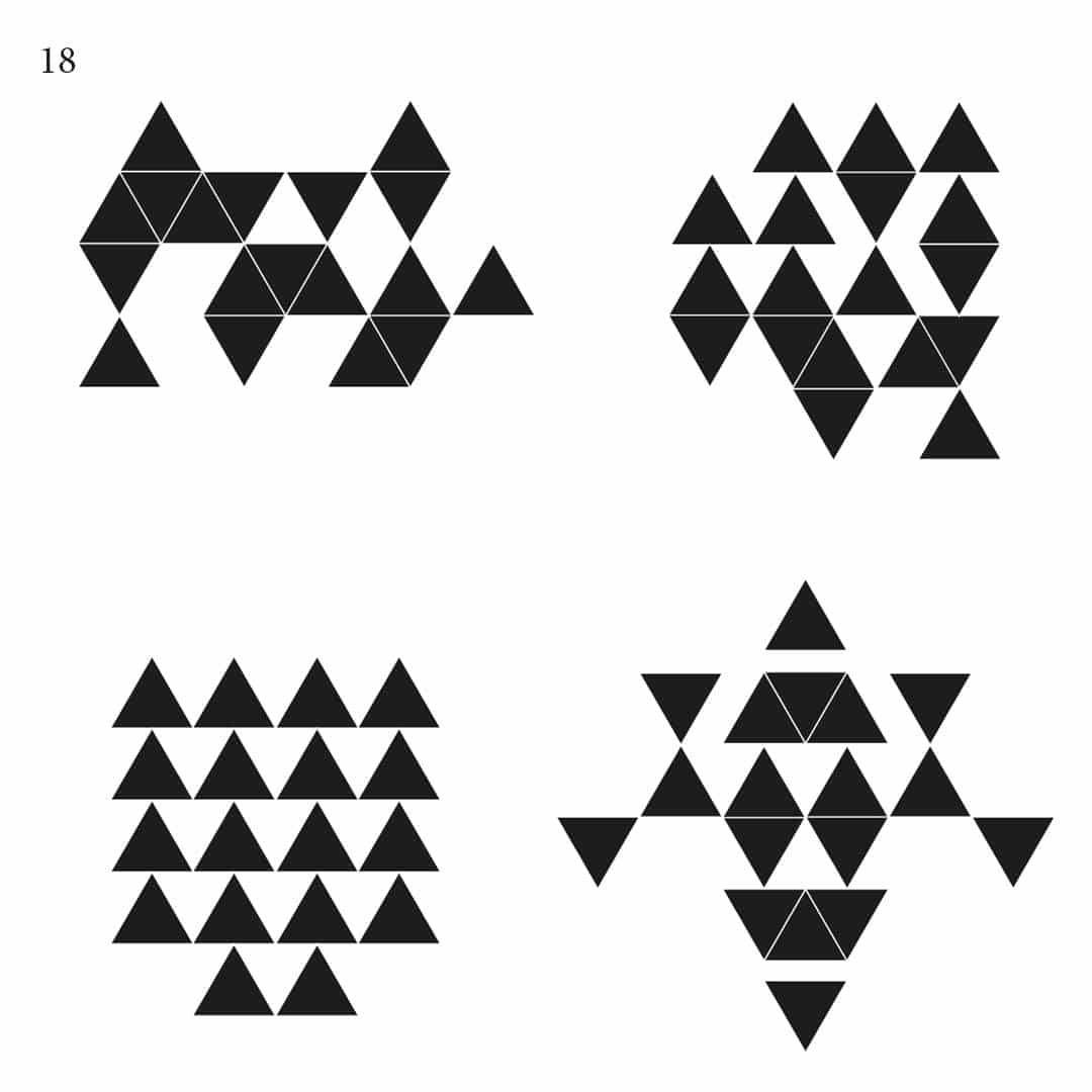 Esquema de colocación para 18 triángulos