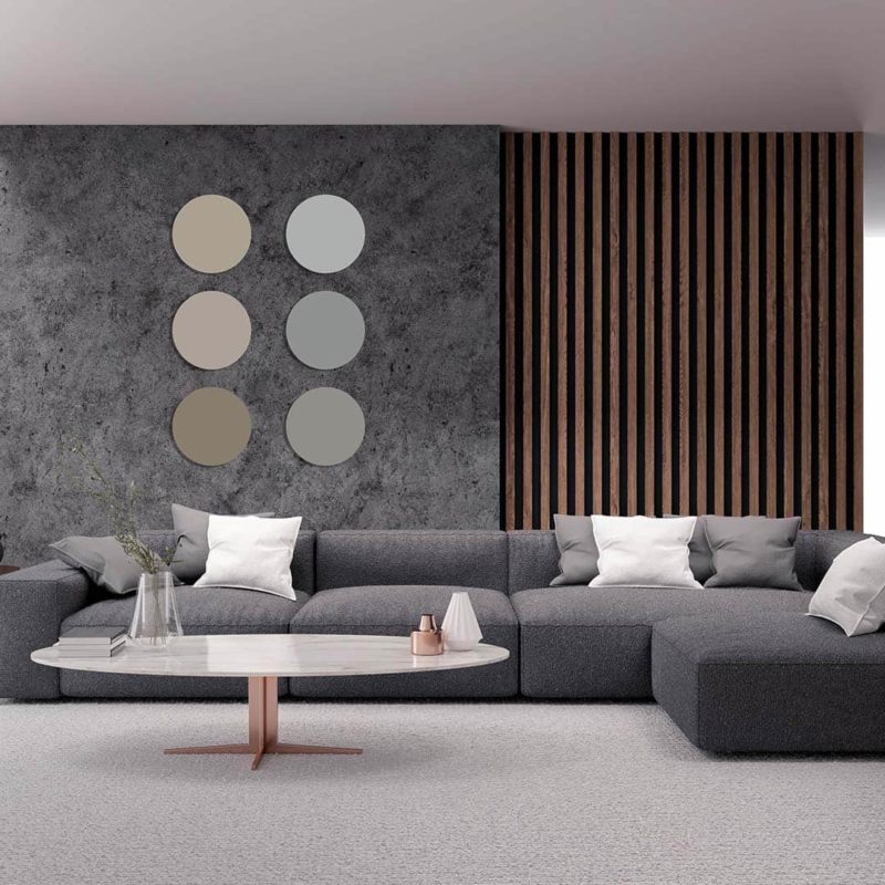 Ambiente con los 6 círculos decorativos de la serie monocromatico moon