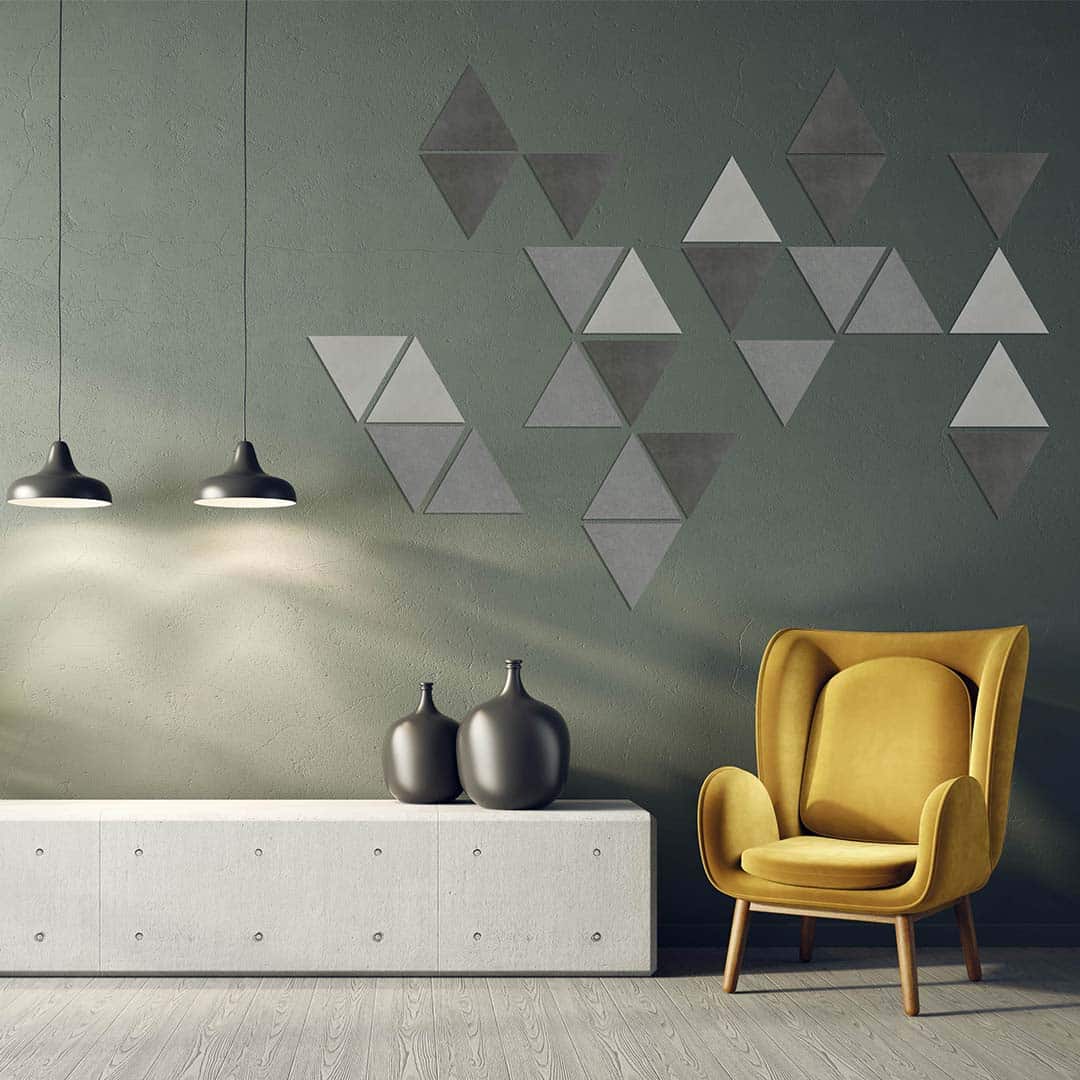 Ambiente detalle triángulos decorativos Porto Gray