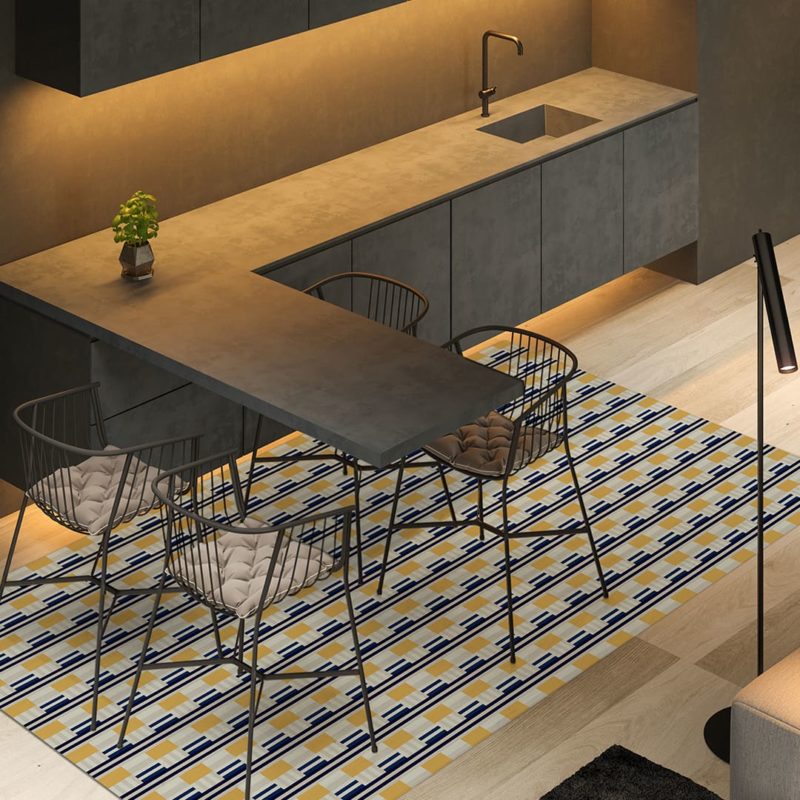 Ambiente con alfombra vinílica de cocina Geometric Cubespark