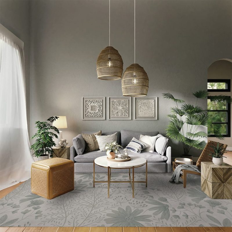 Ambiente de salón con la alfombra vinílica Ornaments White