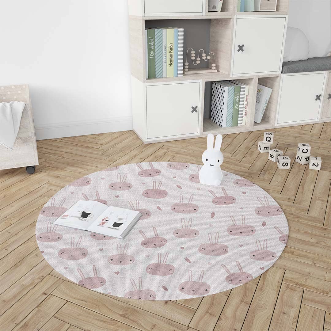 Habitación infantil con la alfombra vinílica redonda Rabbit